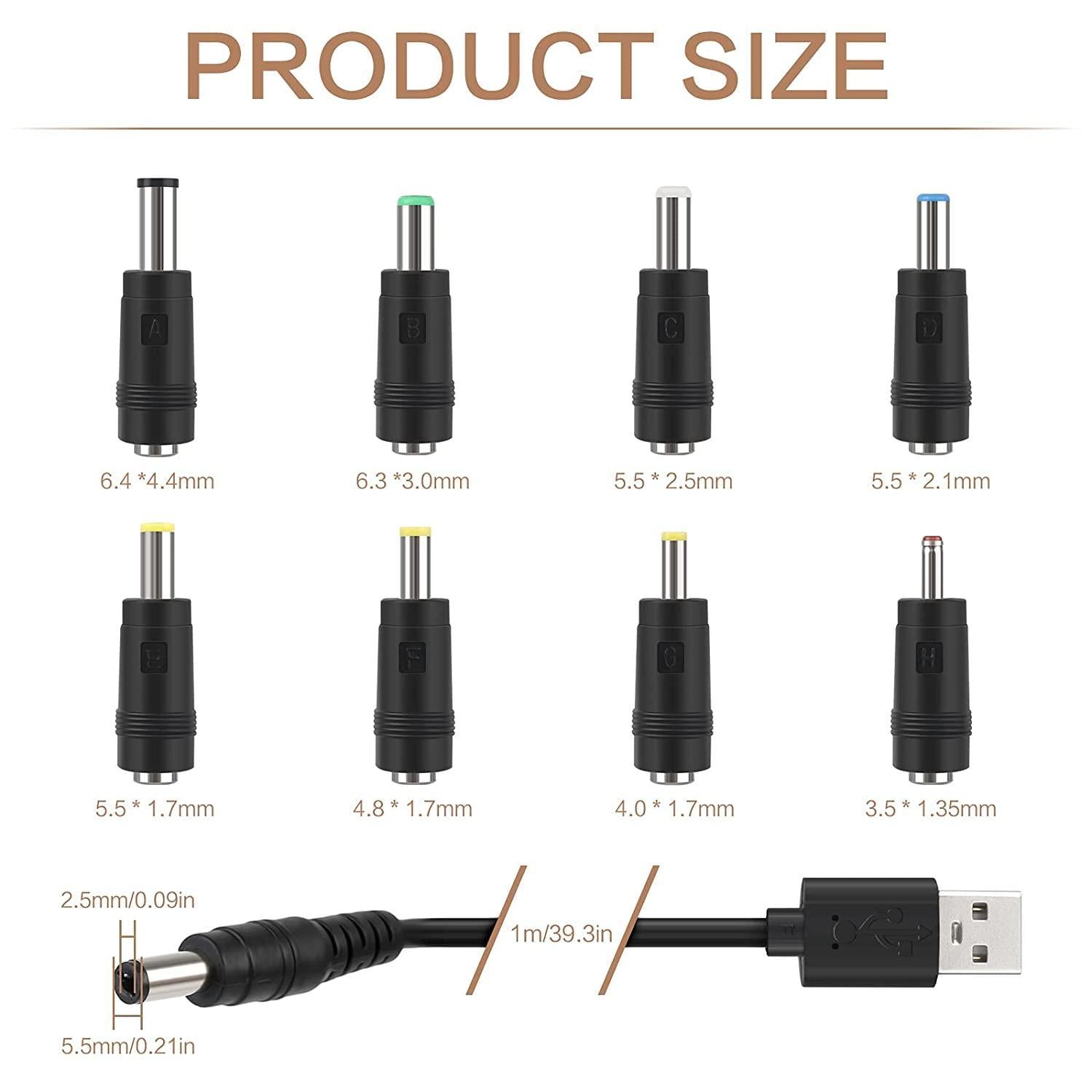 NÖRDIC 1m Strømkabel USB til DC med 11 stik USB DC Strøm