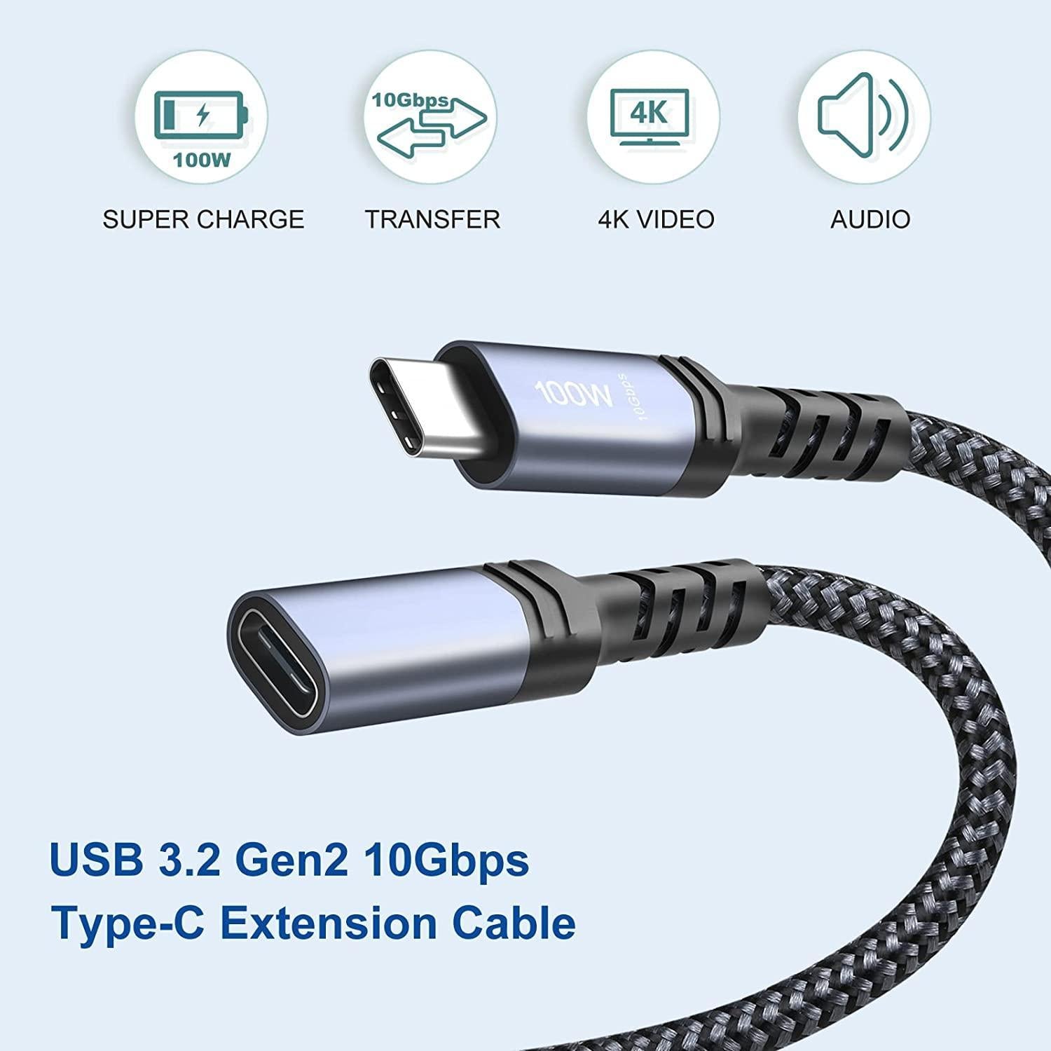 NÖRDIC 1m USB3.2 Gen2 USB-C forlængerkabel han til hun 10Gbps 5A 100W Thunderbolt3