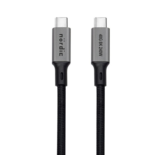 NÖRDIC 1m USB4 USB-C til C nylonflettet kabel PD3.1 240W 40G 8K60Hz 4K144Hz grå