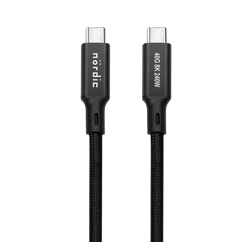 NÖRDIC 1m USB4 USB-C til C nylonflettet kabel PD3.1 240W 40G 8K60Hz 4K144Hz sort