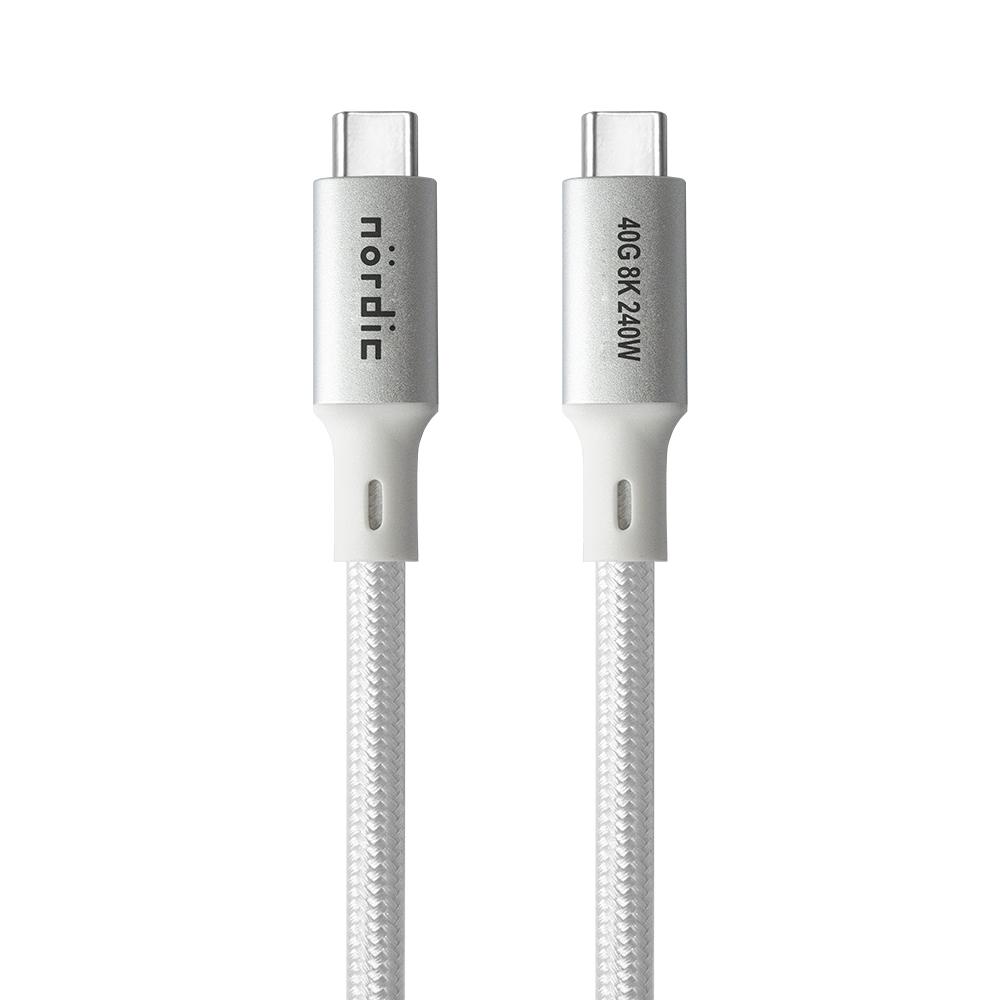 NÖRDIC 1m USB4 USB-C til C nylonflettet kabel PD3.1 med 240W hurtigopladning 40G 8K60Hz 4K120Hz 5K60Hz 2x4K60Hz Emarker