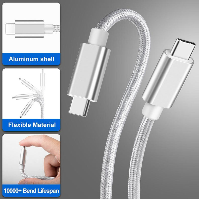 NÖRDIC 1m USB C 3.1 til USB C Nylon Flettet Kabel Hurtig opladning 3A Gen1 5Gbps Power Delivery PD 60W Hvid