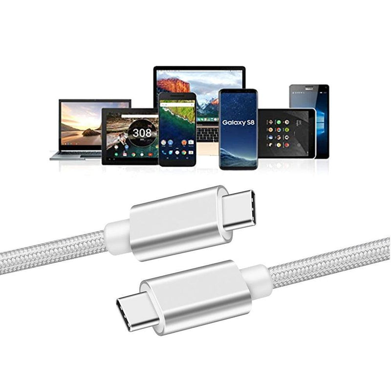 NÖRDIC 1m USB C 3.1 til USB C Nylon Flettet Kabel Hurtig opladning 5A Gen2 10Gbps Power Delivery PD 100W med Emarker White