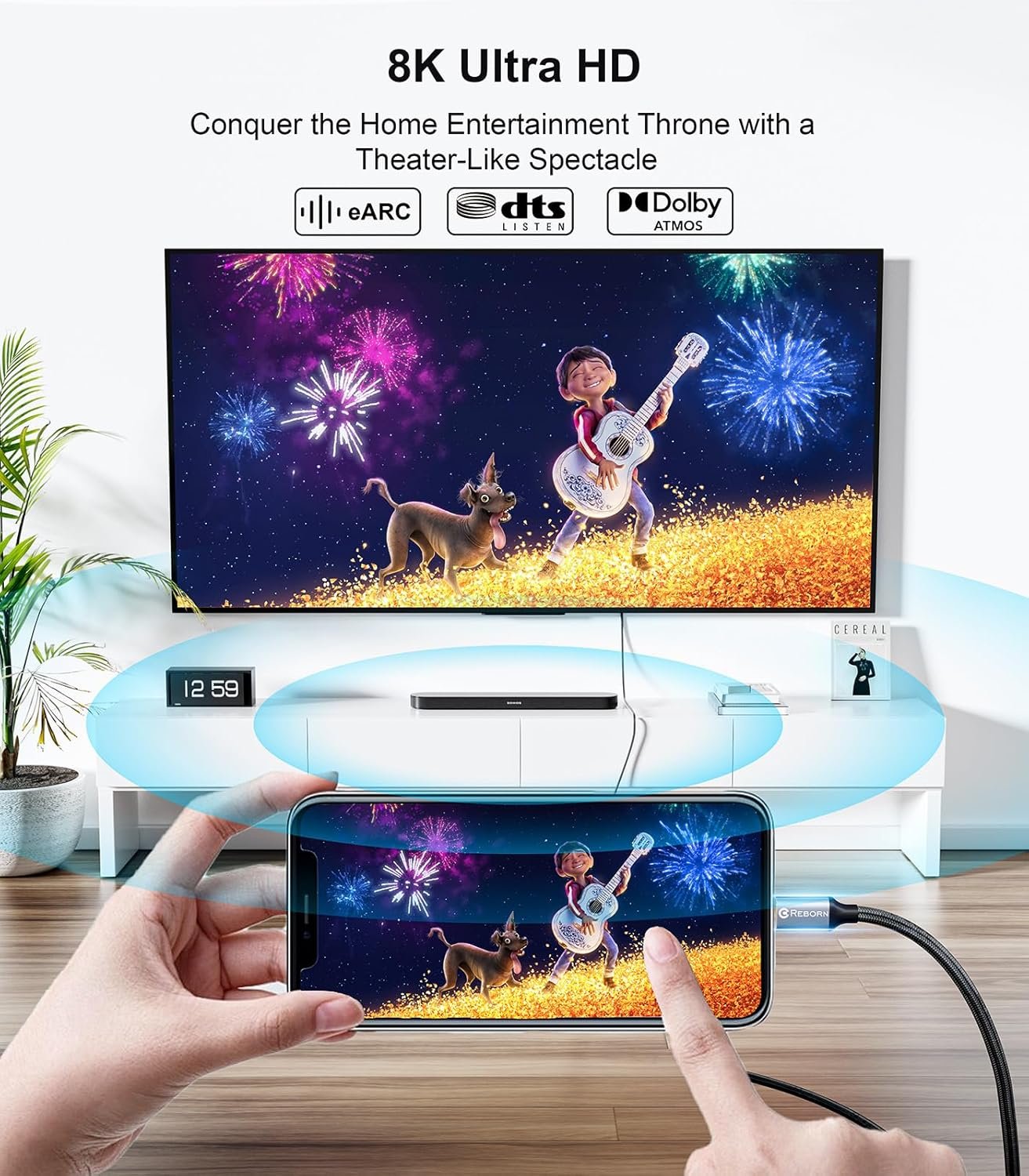 NÖRDIC 1m kabel USB-C til HDMI 2.1 8K30Hz 4K120Hz 48Gbps HDR Kompatibel med Thunderbolt 3 og 4
