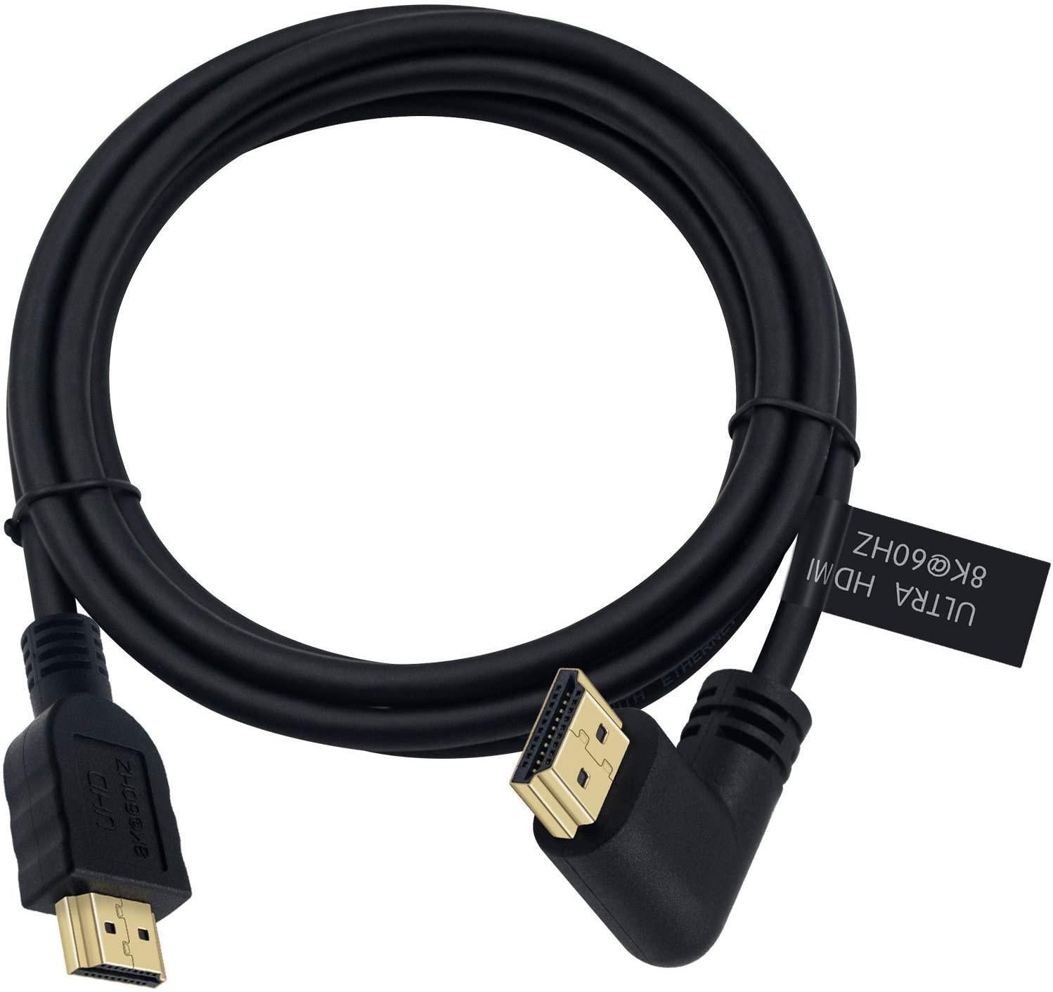 NÖRDIC 1m vinklet HDMI 2.1 UHD 8K 60Hz 4K 120Hz 48Gbps Dynamic HDR eARC Game Mode VRR Dolby ATMOS guldbelagt