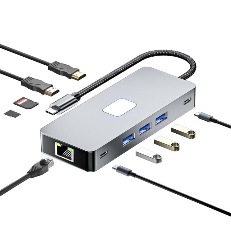 NÖRDIC 1 til 10 USB-C dockingstation 2xHDMI 4K60Hz 3xUSB3.0, 1xUSB-C, 1xRJ45 GigaLan, 1xPD100W, 1xSD & 1xMicroSD