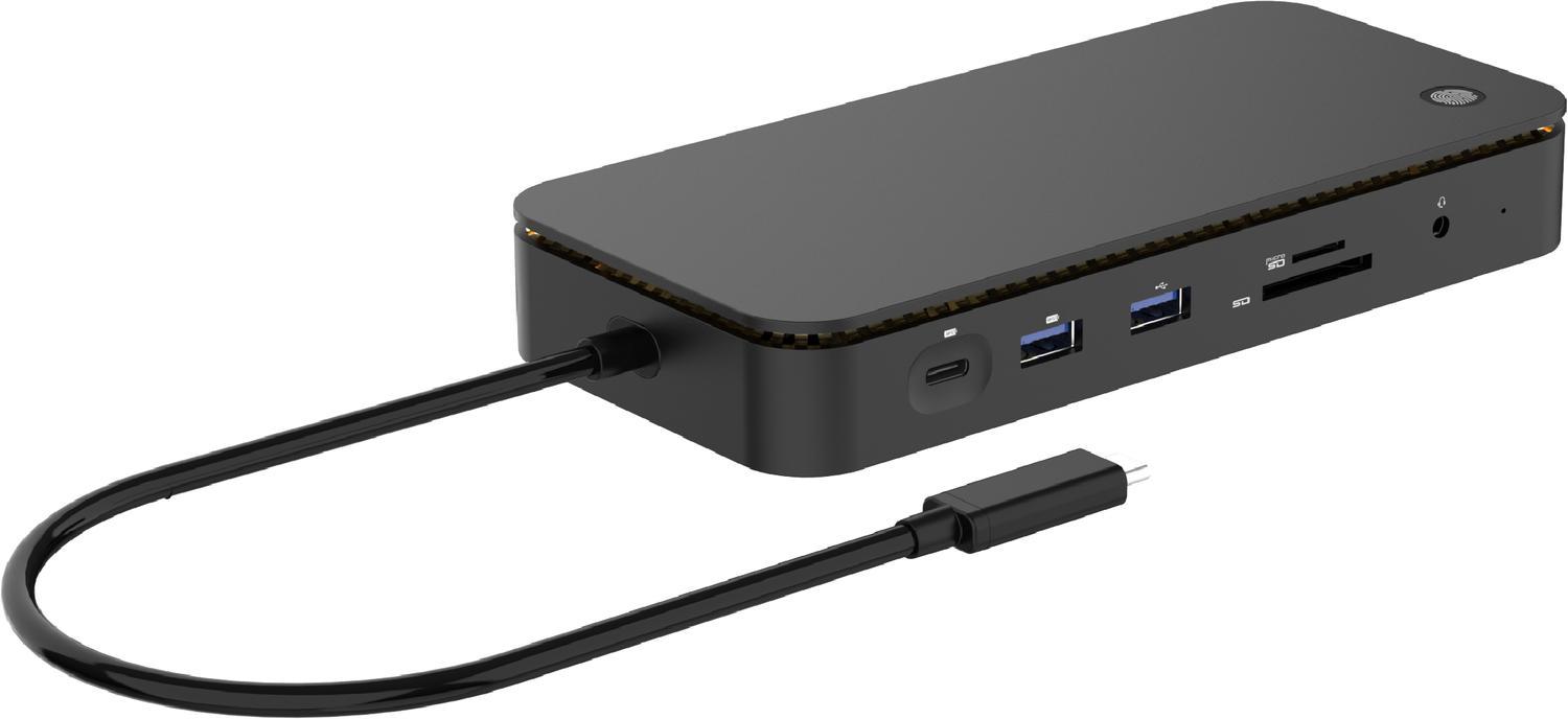 NÖRDIC 1 til 12 USB-C dockingstation med to skærme 1xHDMI 1xDP 2xUSB-C 4xUSB-A 1xPD100W 1xRJ45 1xSD 1xMicroSD slot til Kensington lås Thunderbolt 4