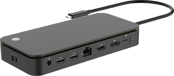 NÖRDIC 1 til 12 USB-C dockingstation med to skærme 1xHDMI 1xDP 2xUSB-C 4xUSB-A 1xPD100W 1xRJ45 1xSD 1xMicroSD slot til Kensington lås Thunderbolt 4