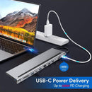 NÖRDIC 1 til 12 USB-C dockingstation til tredobbelte skærme 2xHDMI 4K30Hz, 1xVGA, USB-C PD 100W, Thunderbolt 3 & 4