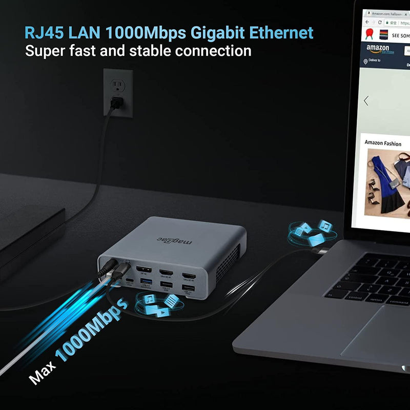 NÖRDIC 1 til 16 USB-C dockingstation tredobbelte skærme 2xHDMI 1xDP 4K60Hz 7xUSB 1xUSB-C PD65W 1xRJ45 1xAudio 1xSD 1xMicro SD Thunderbolt 3/4 USB4