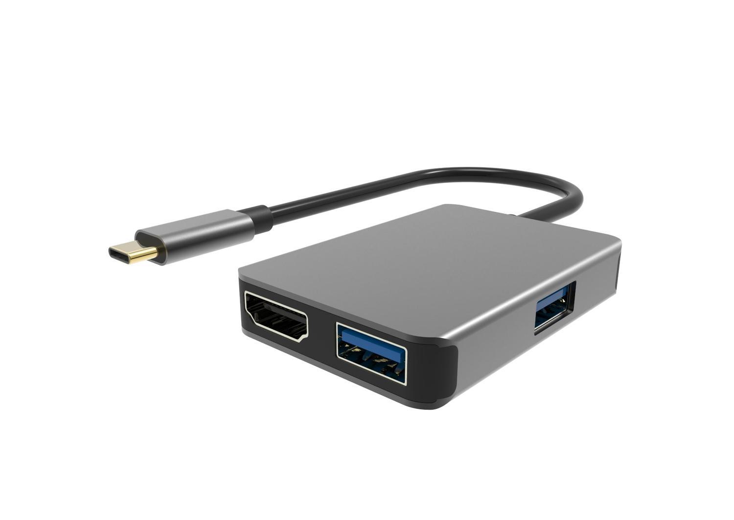 NÖRDIC 1 til 4 C USB Docking 1xHDMI 4K 30Hz 1xUSB C 60W PD 2xUSB3.1 5Gbps aluminium space Gray