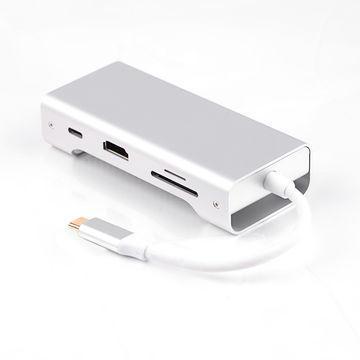 NÖRDIC 1 til 7 USB C Aluminium Docking Station 1xHDMI 4K 30Hz 1XRJ45 GIGA Ethernet 2XUSB 3,1 5GBP 1x USB C PD87W 1XSD / TF Kortlæser Sølv Sølv