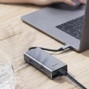 NÖRDIC 1 til 7 USB C Aluminium Docking Station 1xHDMI 4K 30Hz 1XRJ45 GIGA Ethernet 2XUSB 3,1 5GBP 1x USB C PD87W 1XSD / TF Kortlæser Sølv Sølv