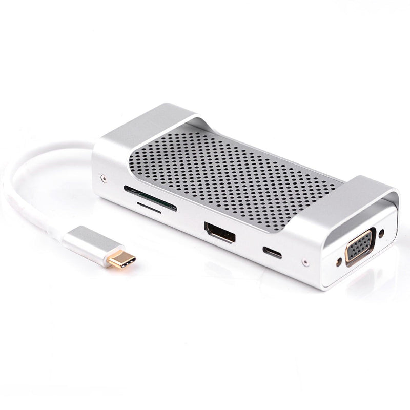 NÖRDIC 1 til 8 C USB Aluminium Docking 1xHDMI 4K 1080p 30Hz 1xVGA 3xUSB 3.1 5GBP 1x USB C PD87W 1xSD / TF kortlæser sølv