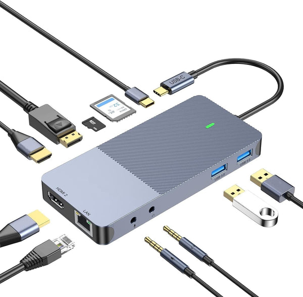 NÖRDIC 1 til 11 USB-C dockingstation til tre skærme 2xHDMI 4K60Hz 1xDP4K60Hz DP87W Thunderbolt 3/4 DisplayLink