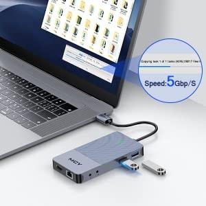 NÖRDIC 1 til 11 USB-C dockingstation til tre skærme 2xHDMI 4K60Hz 1xDP4K60Hz DP87W Thunderbolt 3/4 DisplayLink