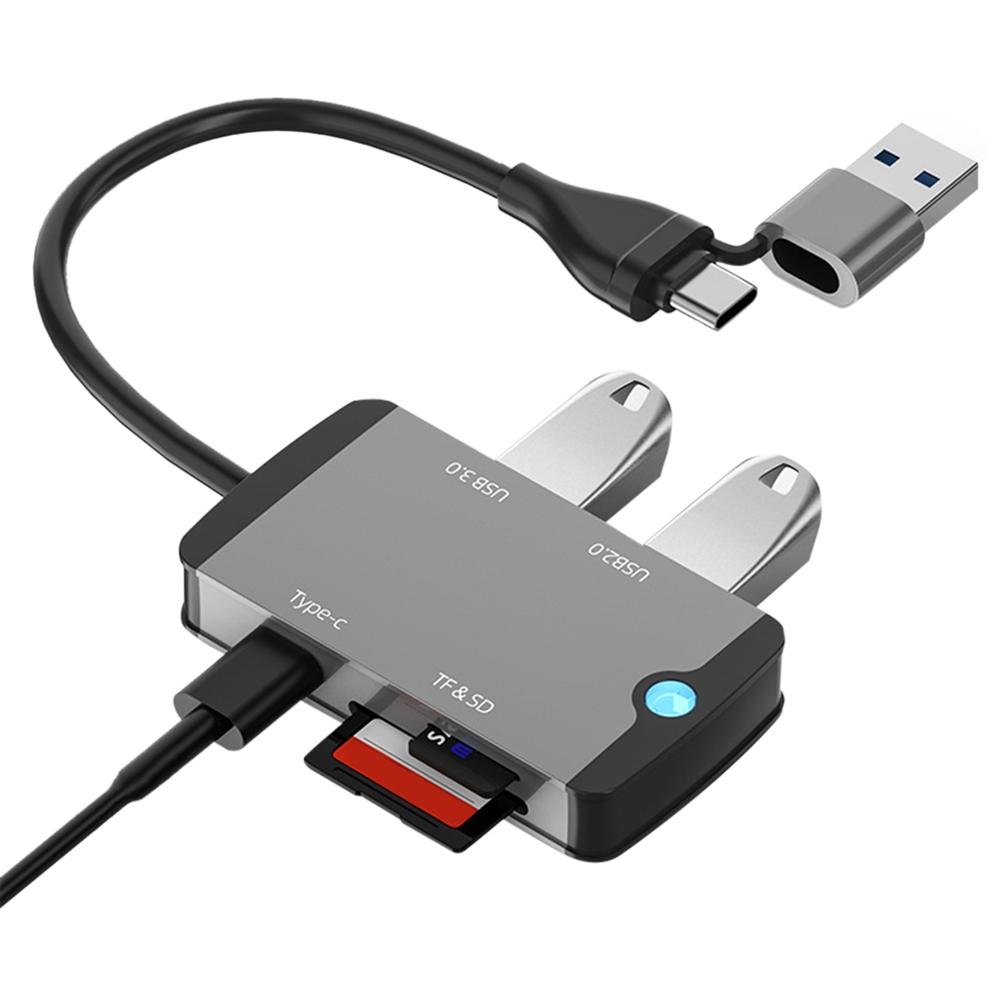 NÖRDIC 1 til 5 USB-dockingstation og kortlæser - SD, MicroSD/TF, 2x USB-A, 1xUSB-C