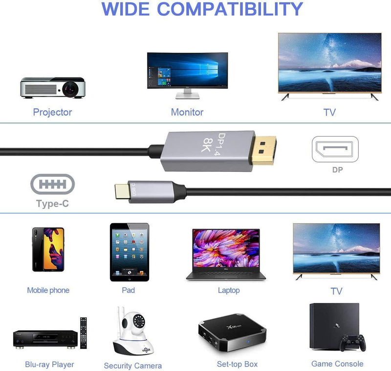 NÖRDIC 20 cm USBC til DP 1.4 adapter 8K30Hz 4K120Hz 32.4Gbps