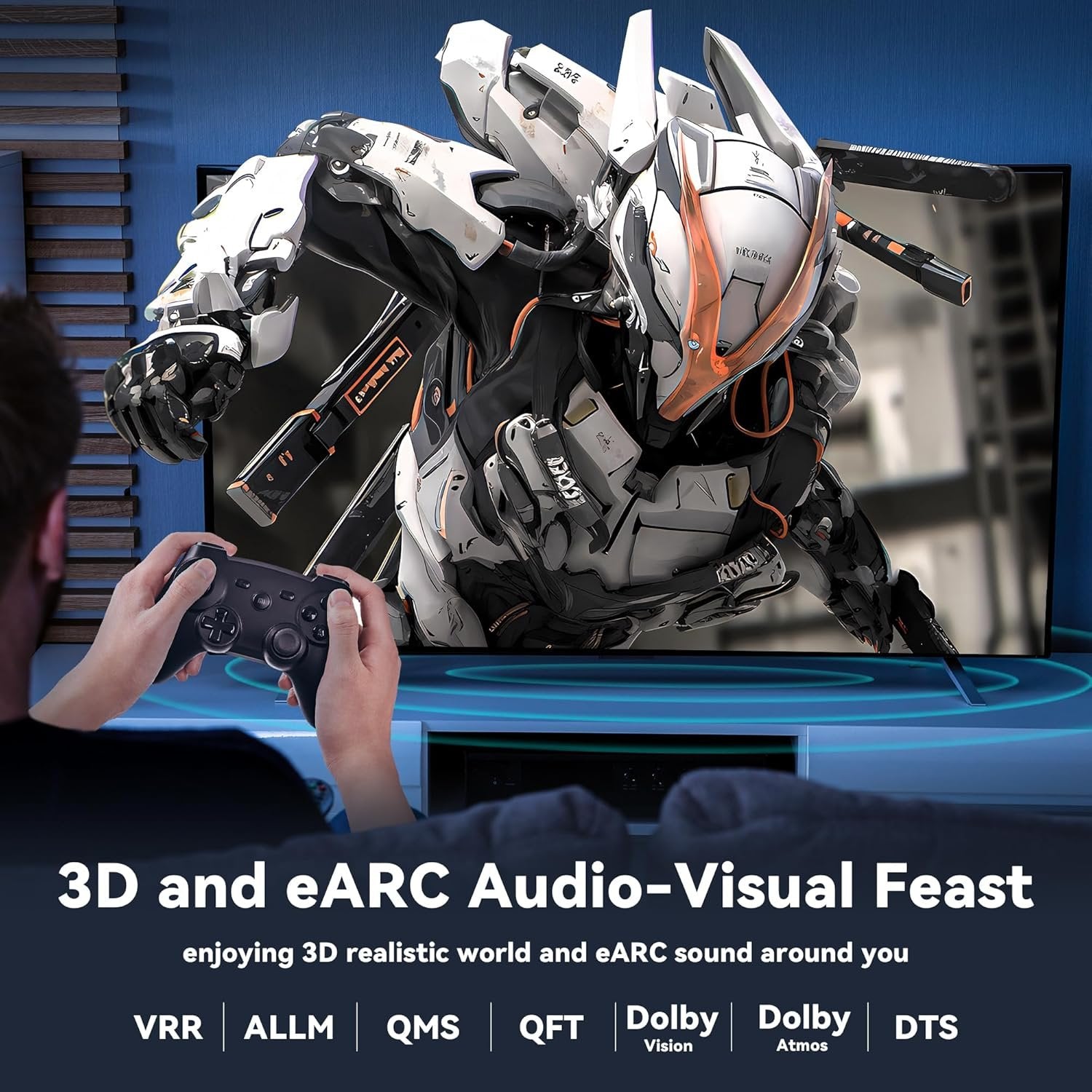 NÖRDIC 20m aktiv AOC optisk fiberkabel HDMI 2.1 4K 8K 60Hz 120Hz 48 Gbps Dynamic HDR eARC, VRR kompatibel med RTX 3080 3090