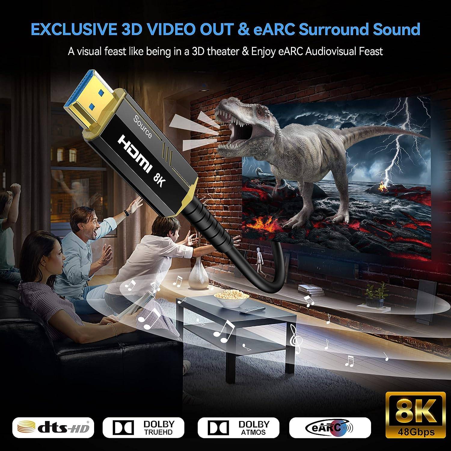 NÖRDIC 20m aktiv AOC optisk fiberkabel HDMI 2.1 4K 8K 60Hz 120Hz 48 Gbps Dynamic HDR eARC, VRR kompatibel med RTX 3080 3090