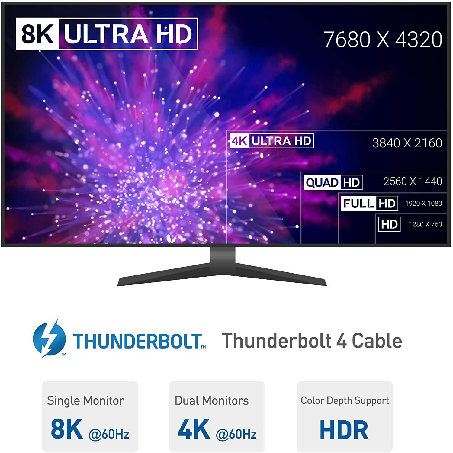 NÖRDIC 25 cm Thunderbolt 4 USB-C kabel 40Gbps 100W opladning 8K video kompatibel med USB 4 og Thunderbolt 3