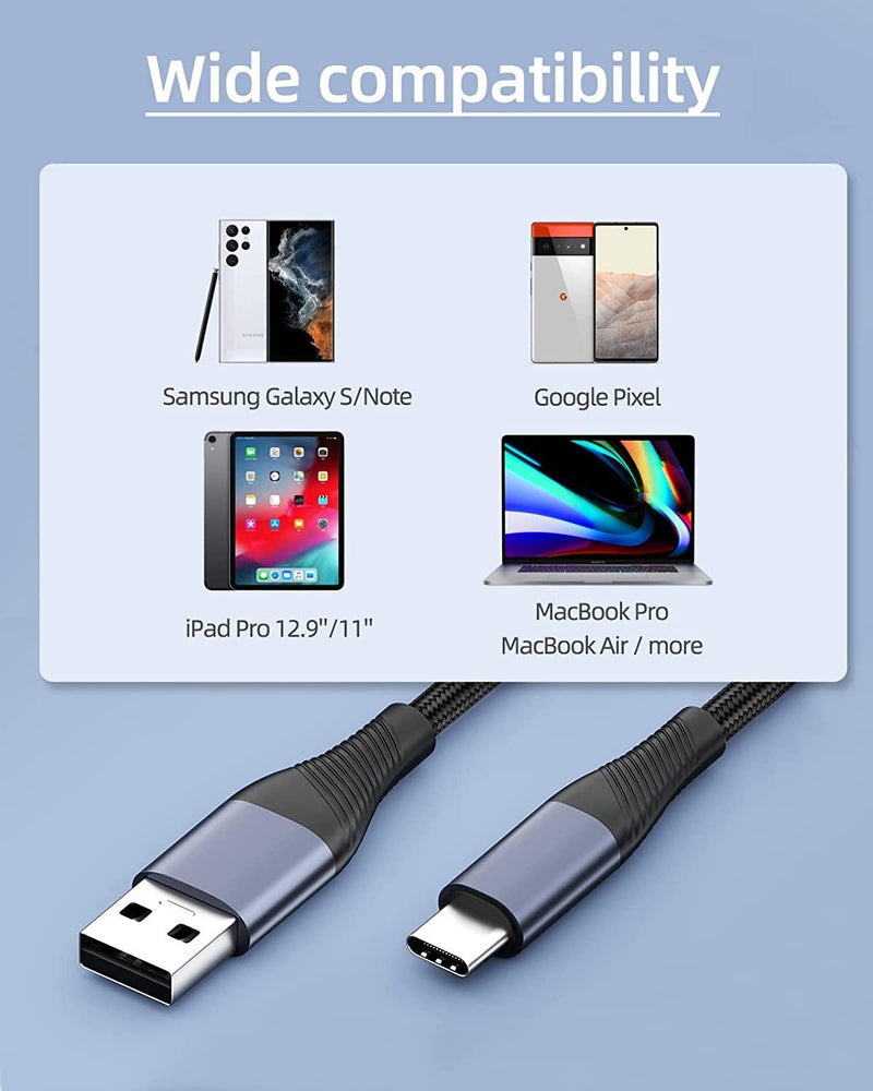 NÖRDIC 25cm USB3.2 Gen1 USB-C til A nylonflettet kabel hurtigopladning 3A 5Gbps Strømforsyning PD 60W