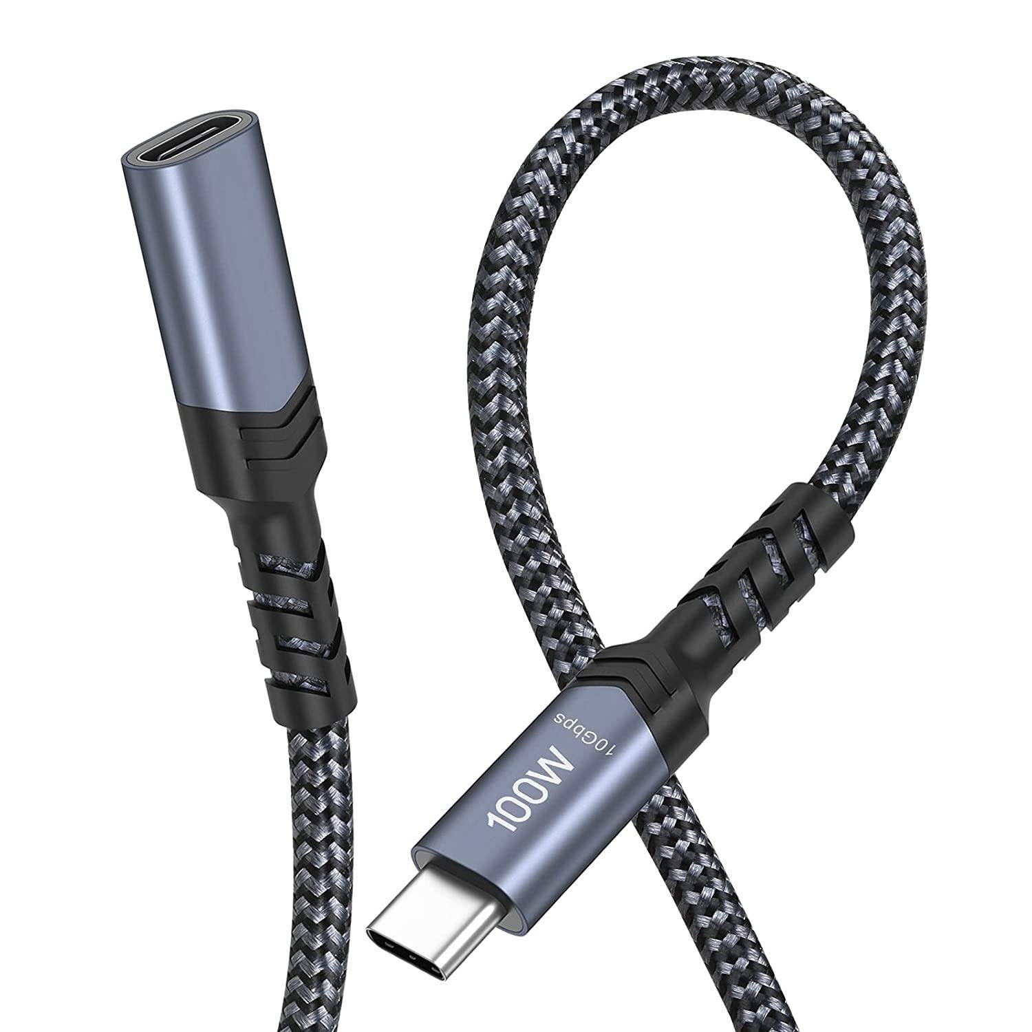 NÖRDIC 25 cm USB3.2 Gen2 USB-C forlængerkabel ha til ho 10Gbps 5A 100W Thunderbolt3