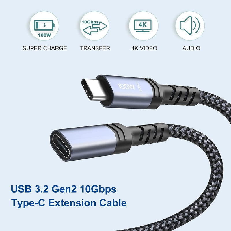 NÖRDIC 25 cm USB3.2 Gen2 USB-C forlængerkabel ha til ho 10Gbps 5A 100W Thunderbolt3