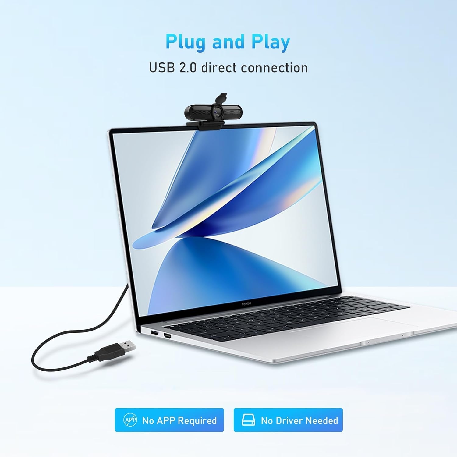 NÖRDIC 2K Webcam 2560x1440p 30fps 1080p 60fps 4MP med autofokus indbygget mikrofon og privatlivsbeskyttelse