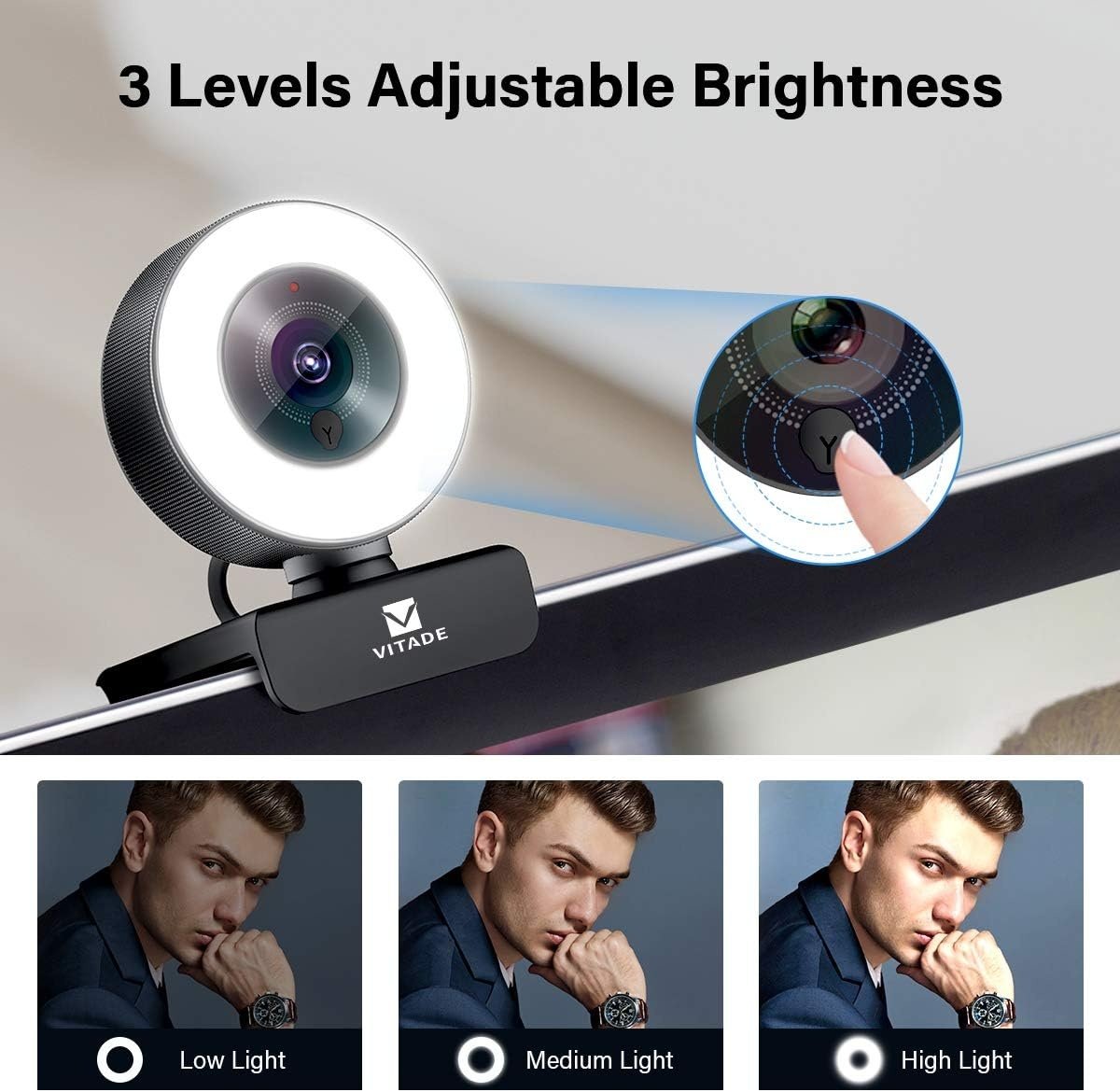 NÖRDIC 2K 30fps 4MP webcam med ringlys 5X zoom 1/2,8 CMOS-sensor