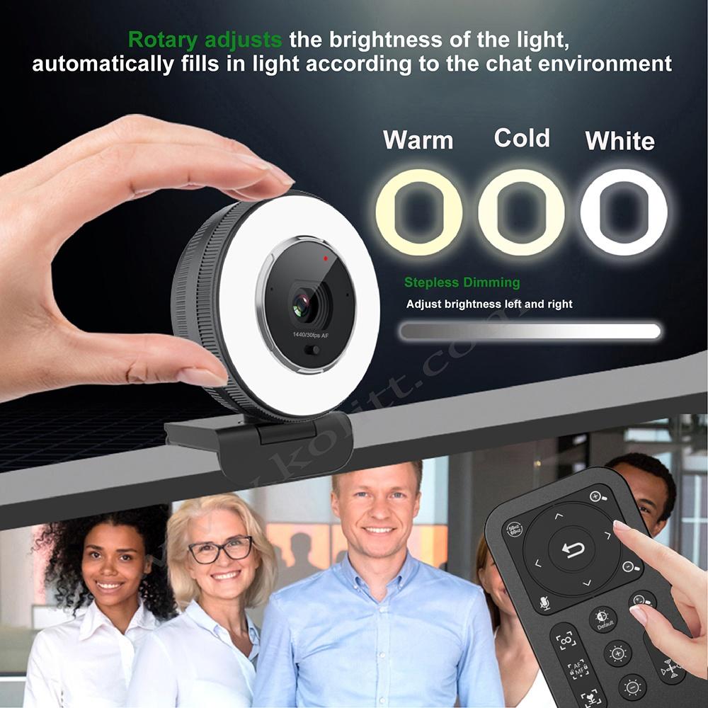 NÖRDIC 2K 30fps 4MP webcam med ringlys 5X zoom 1/2,8 CMOS-sensor