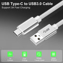 NÖRDIC 2M USB C C til USB A CABLE USB3.1 Gen1 Hurtig opladning 3A 60W 5Gbps Nylon Flettet Hvid