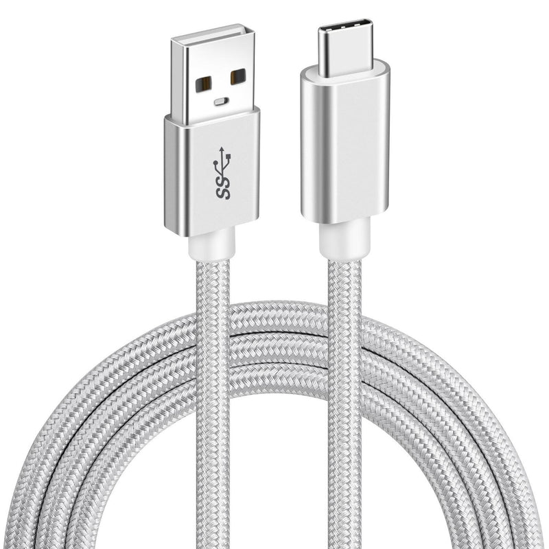 NÖRDIC 2M USB C C til USB A CABLE USB3.1 Gen1 Hurtig opladning 3A 60W 5Gbps Nylon Flettet Hvid