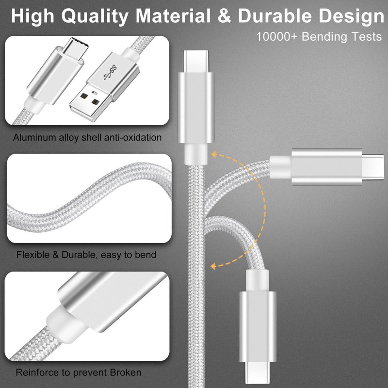 NÖRDIC 2M USB C C til USB A CABLE USB3.1 Gen1 Hurtig opladning 3A 60W 5Gbps Nylon Flettet Hvid