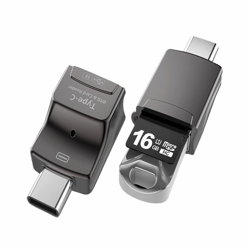 NÖRDIC 2 i 1 OTG USB3.1 A adapter til USB-C med kortlæser 2TB TF / Micro SD / Micro SDHC / Micro SDXC