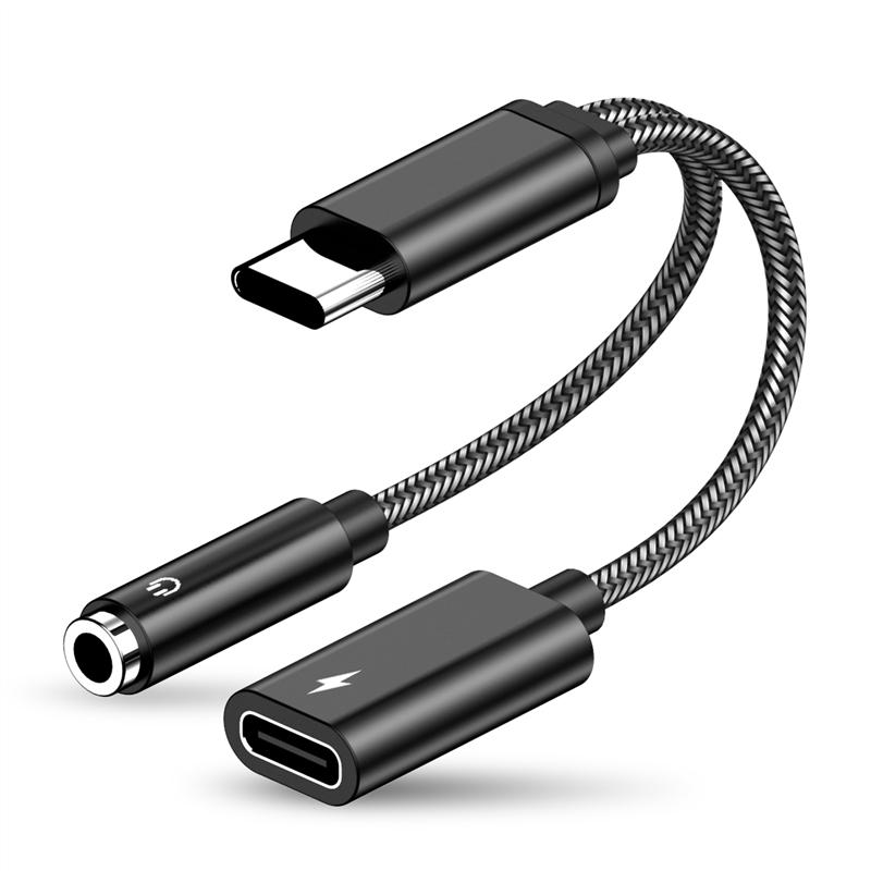 NÖRDIC 2 i 1 USB C til 3,5 mm hovedtelefonadapter med 60W opladning