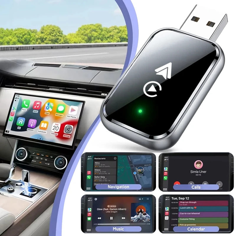 NÖRDIC 2-i-1 trådløs Android CarPlay-dongle, med USB-C-adapter, Plug & Play, WiFi 5,8 GHz, understøtter iOS 10+ og Android 11+