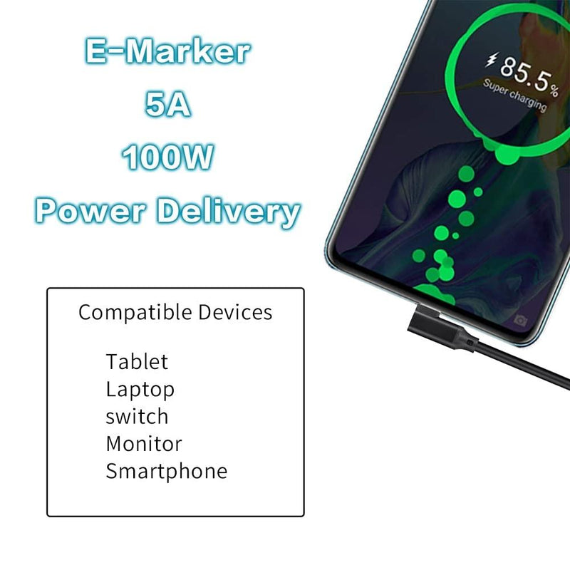 NÖRDIC 2m 10Gbps 5A strømforsyning PD100W med Emarker USB3.2 Gen2 USB-C til C kabel hurtig opladning