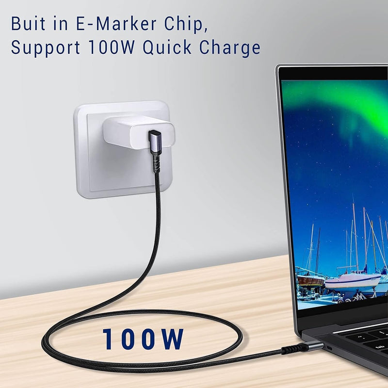 NÖRDIC 2m 10Gbps 5A strømforsyning PD100W med Emarker USB3.2 Gen2 USB-C til C kabel hurtig opladning