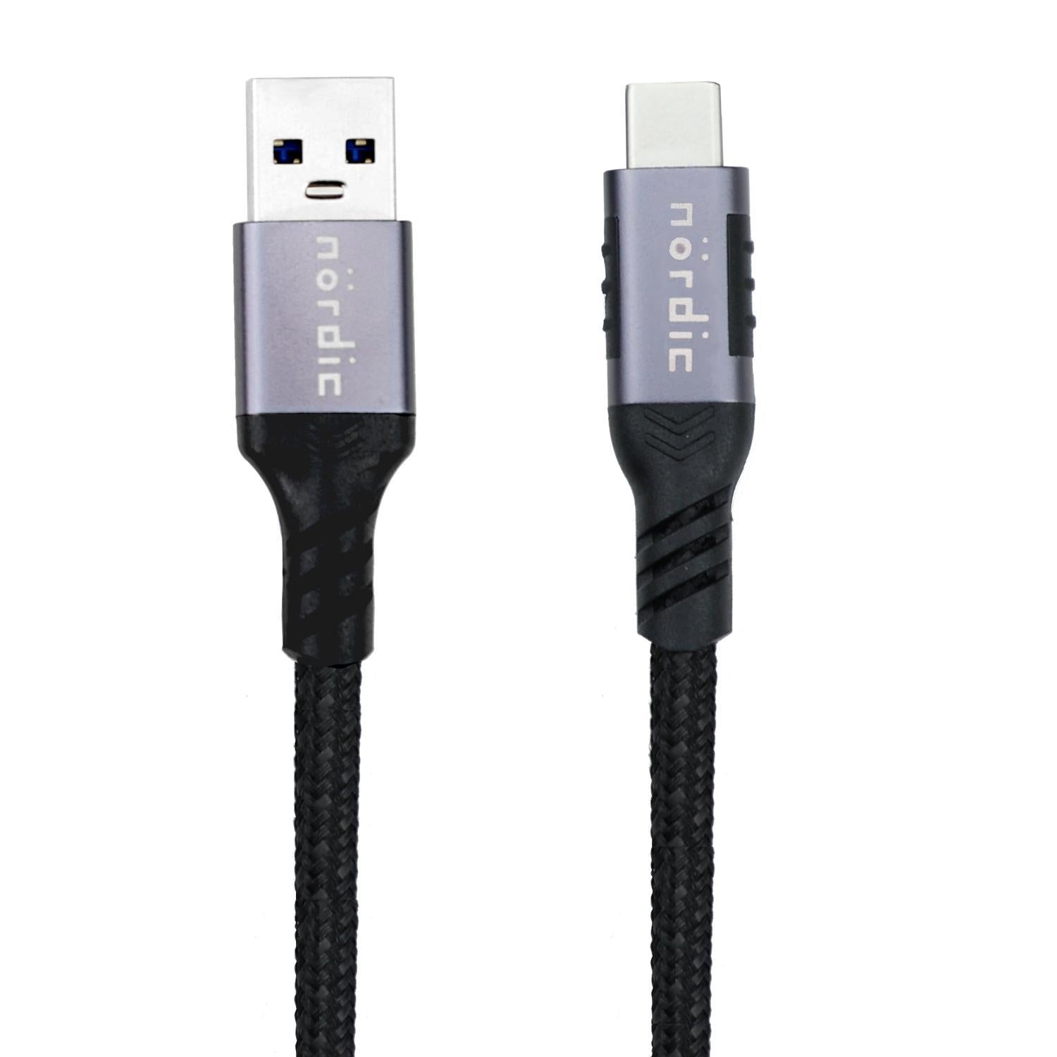 NÖRDIC 2m USB3.2 Gen1 USB-C til A nylonflettet kabel hurtig opladning 3A 5Gbps Strømforsyning PD 60W