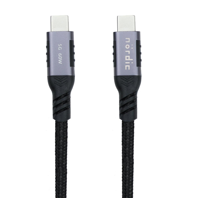 NÖRDIC 2m USB3.2 Gen1 USB-C til C nylonflettet kabel hurtig opladning 3A 5Gbps Strømforsyning PD 60W