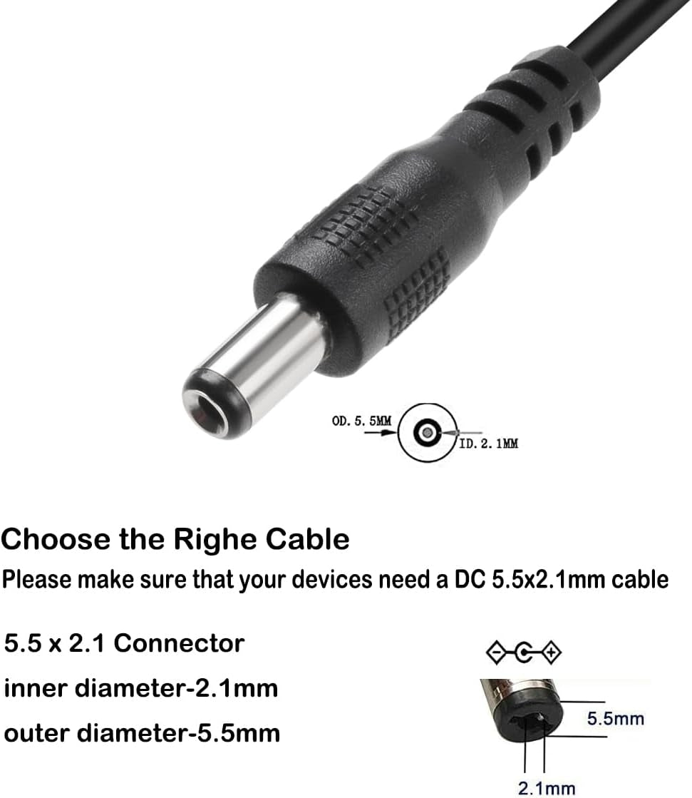 NÖRDIC 2m USB-A kabel til DC 5.5x2.1mm 2A