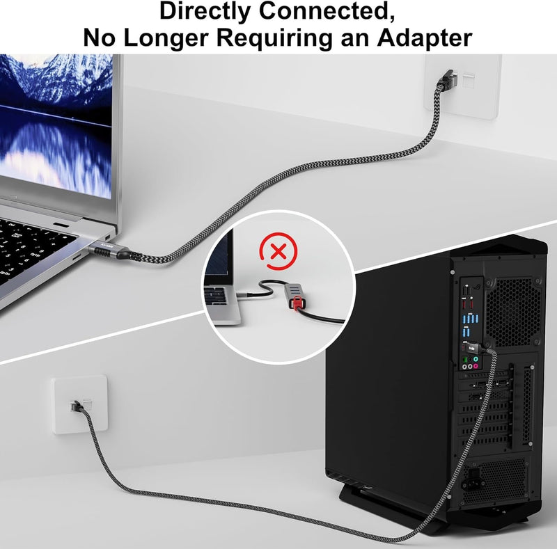 NÖRDIC 2m USB-C 3.1 til RJ45 1Gbps LAN Windows, MacOS, Linux, ChromeOS