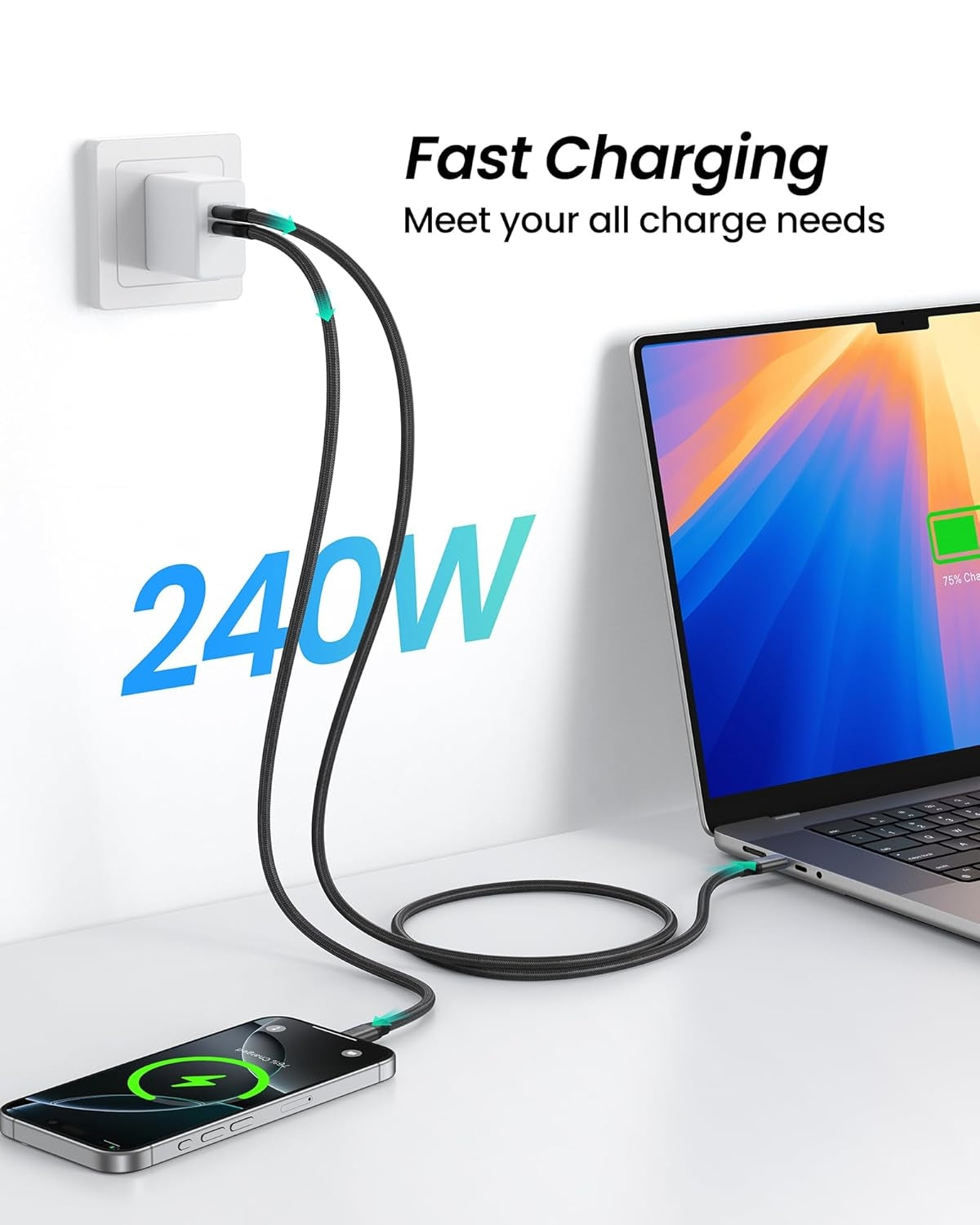 NÖRDIC 2m vinklet USB4 V2.0 120G 16K 240W kompatibel med Thunderbolt 5/4/3