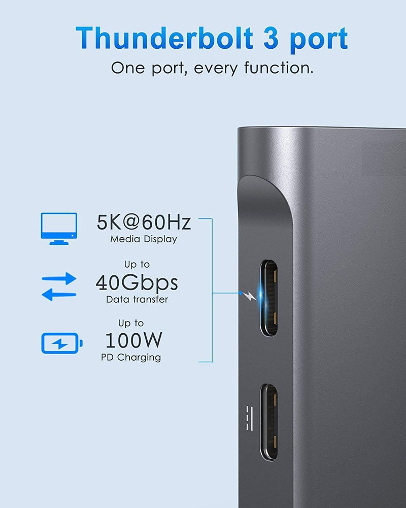 NÖRDIC 2 til 7 USB-C dobbeltskærms dockingstation til MacBook Pro og Air 1xHDMI 4K30Hz 1xThunderbolt 3xUSB-C 5K60Hz 40G 1xUSB-C 100W PD