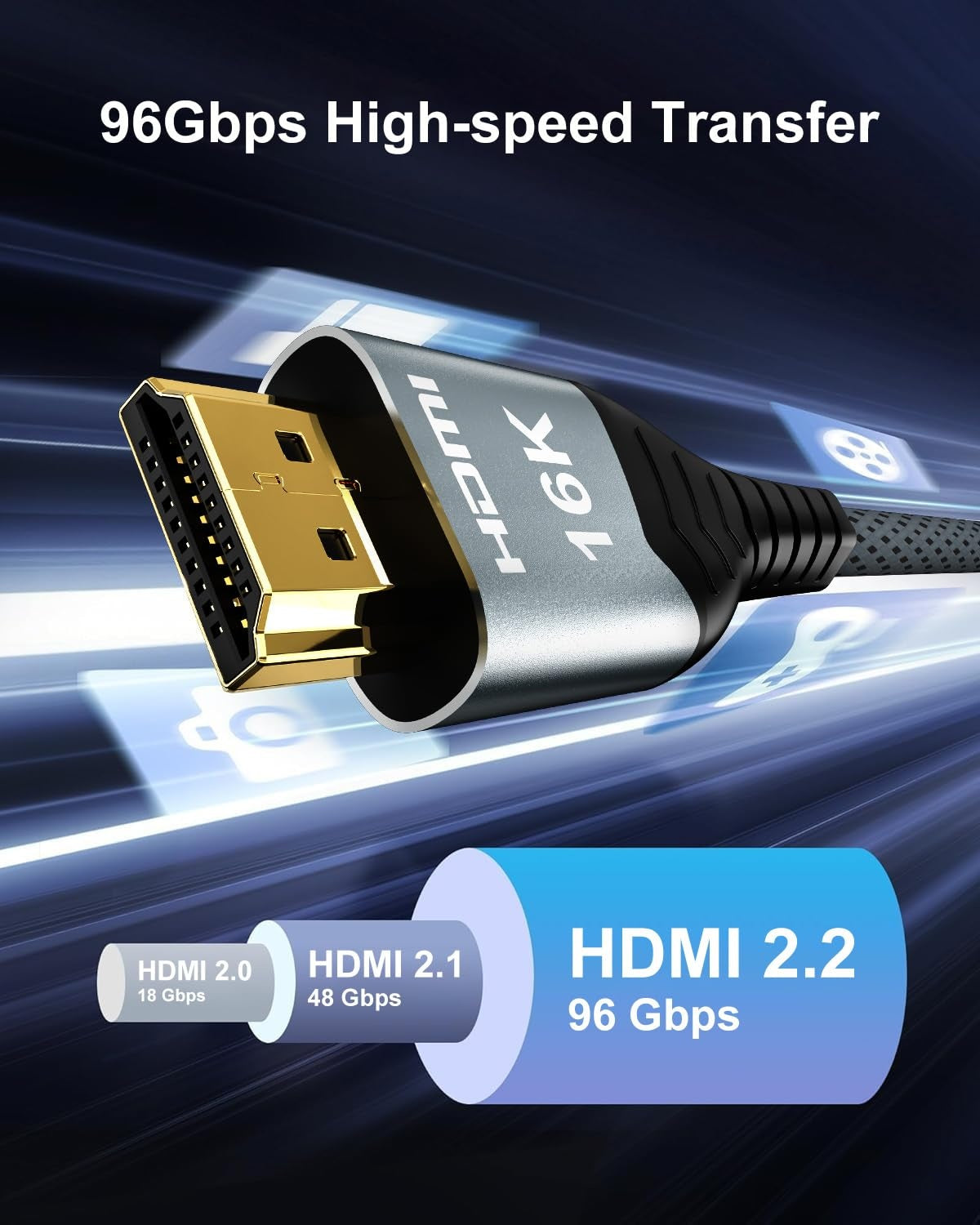 NÖRDIC 3m HDMI 2.2 kabel 96 Gbps, understøtter 16K 60Hz, 8K 240Hz, 4K 480Hz, HDCP 2.2 & 2.3, DTS:X, Dynamic HDR10+ og eARC