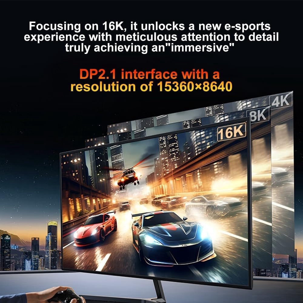 NÖRDIC 3m USB-C til DisplayPort 2.1 kabel 16K60Hz 8K120Hz 2K/4K240Hz 80Gbps Thunderbolt 5/4/3 til DisplayPort 2.1