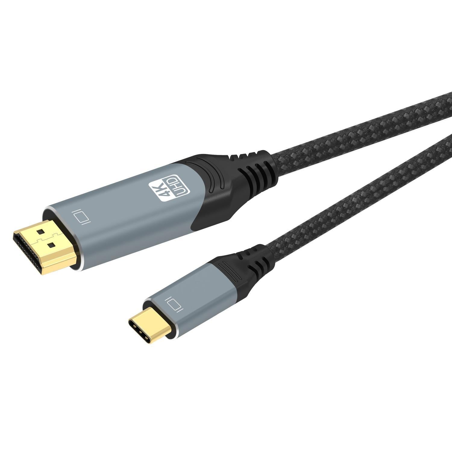 NÖRDIC 3m USBC til HDMI 4K 60Hz nylonflettet kabel rumgrå støtte til HDCP1.4 og 2.2 Ren kobber 99,99%