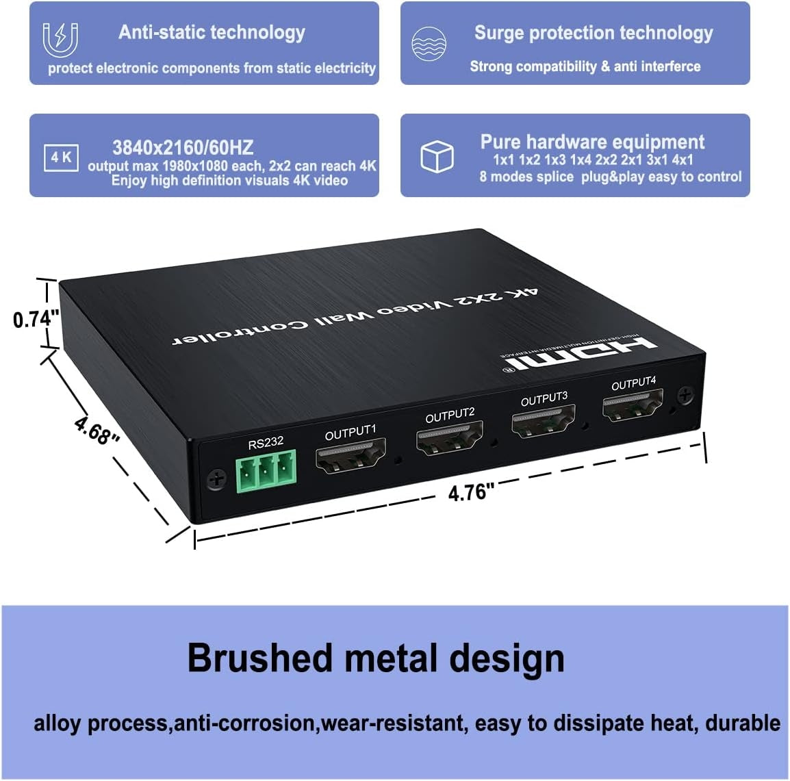 NÖRDIC 4K 2X2 Video Wall Connector HDMI+DVI Input