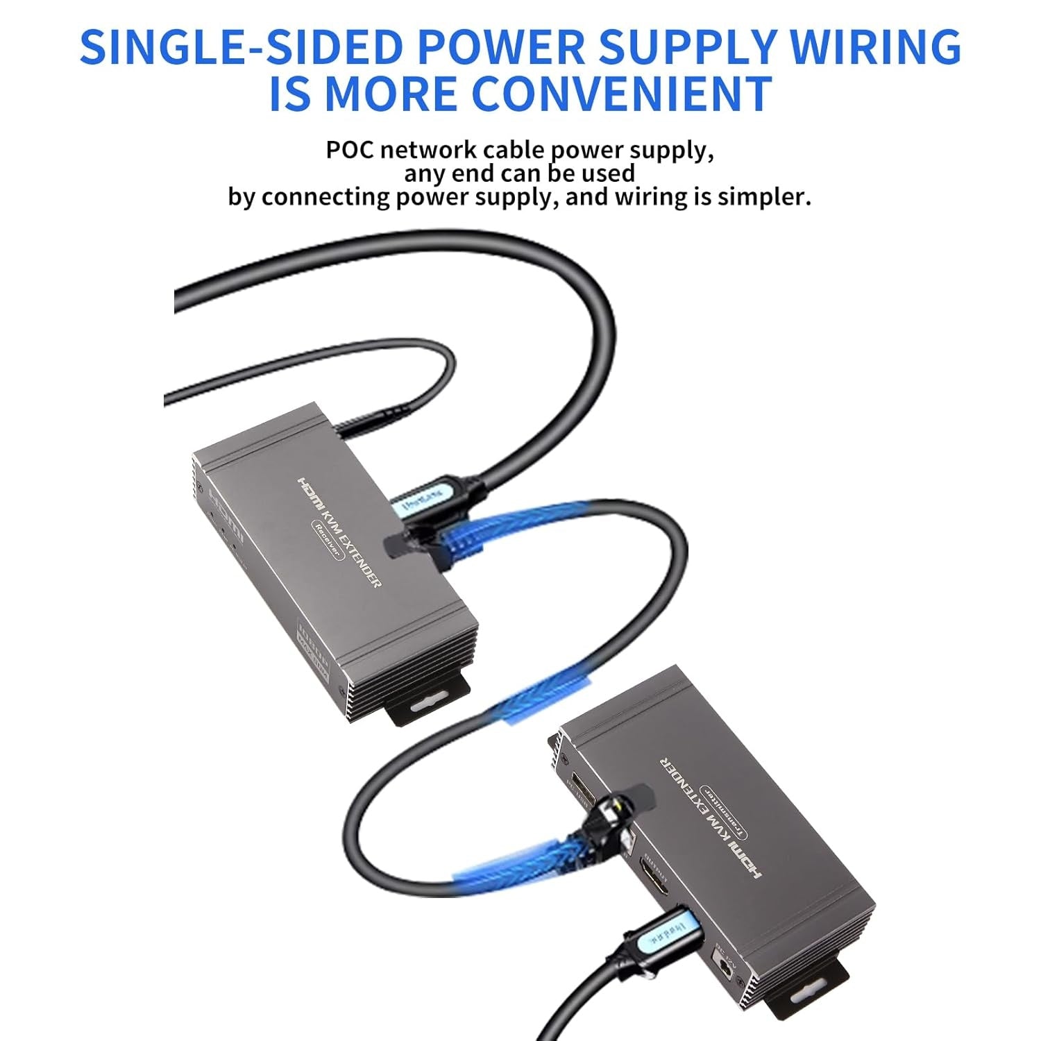 NÖRDIC 4K 60Hz 65 m HDMI KVM-forlænger med USB over Cat5e/Cat6 POC med loop-understøttelse til USB-tastatur og mus til PC-computer